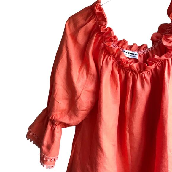 Paris Susan Sutherland Linen Blouse XL Coral Embroidered - Picture 6 of 16